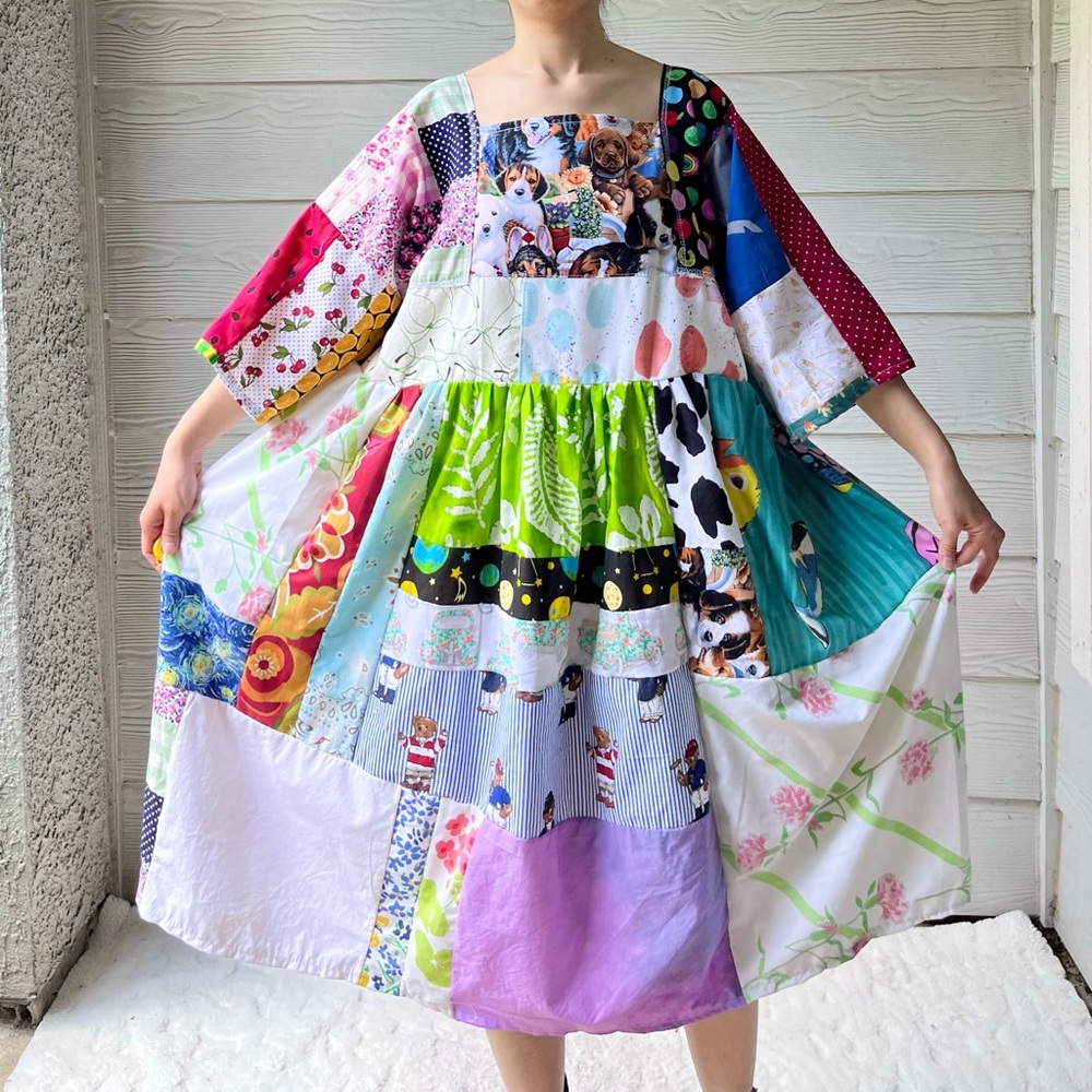 Arcade Dress | Handmade Quilted Bandana Dress Vibrant/Eclectic SKU 05303 Puppy